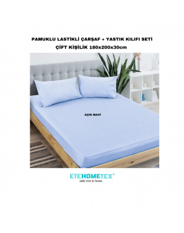 ETE HOMETEX Çift Kişilik Pamuklu Lastikli Çarşaf Takımı 180x200x30cm AÇIK MAVİ 8696474231827